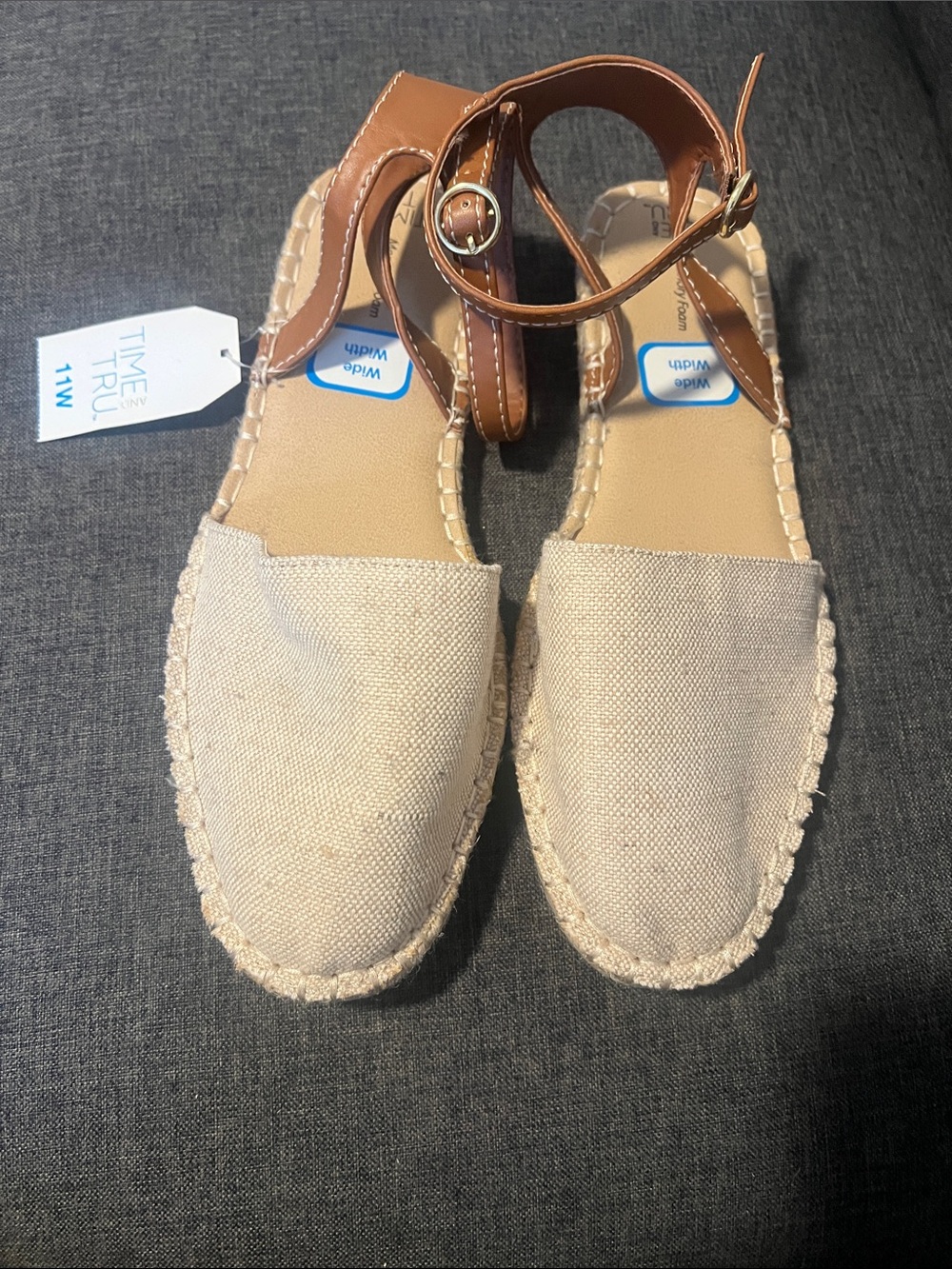 Time and Tru Beige and Tan Espadrille Sandals with Ankle Strap